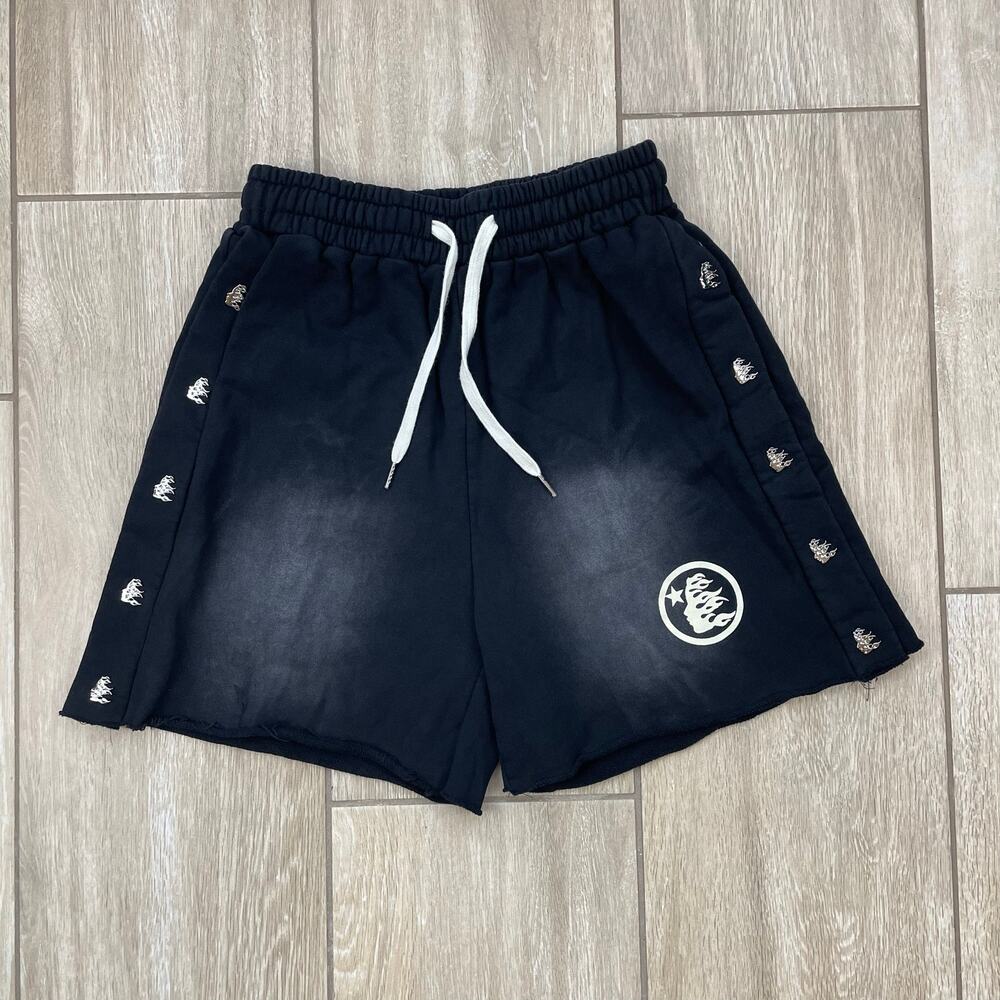 Hellstar Path to Paradise Shorts Black Snap Flame Graphic Streetwear Sweat men S